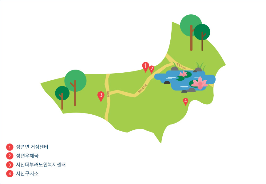 성연면 거점센터, 성면우체국, 서산더부러노인복지센터, 서산구치소